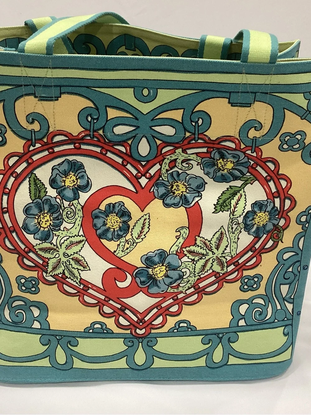 Brighton Canvas 'LOVE' Tote in Teal, Red & Cream